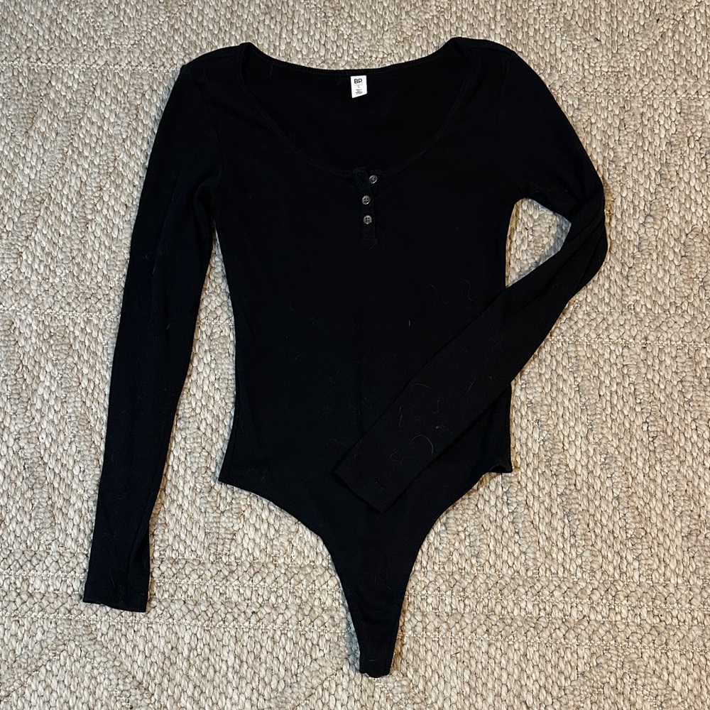 BP Black Ribbed Henley Bodysuit